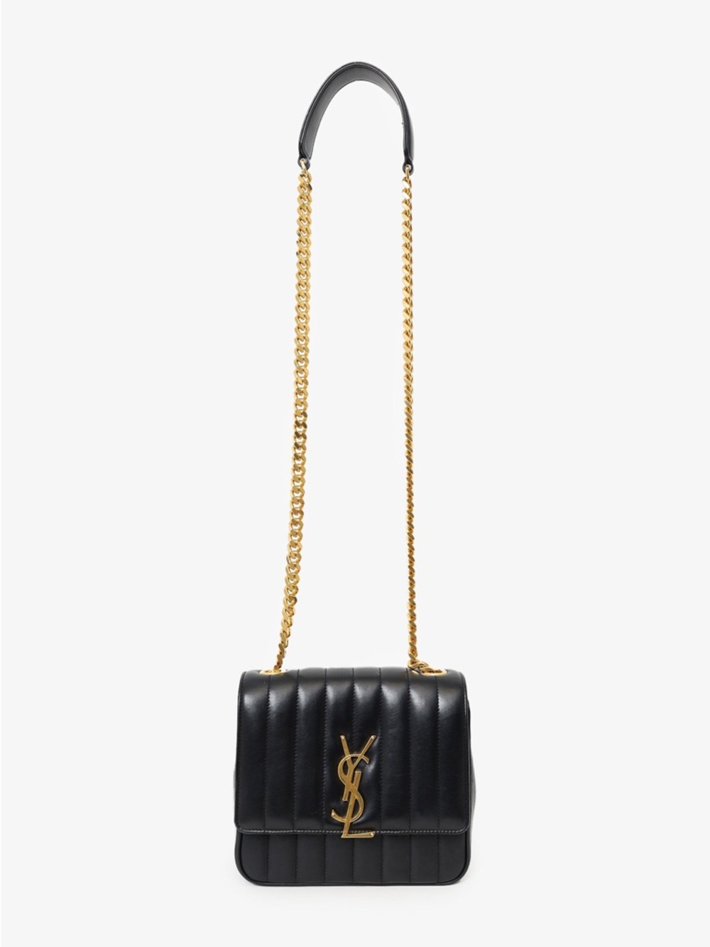 SAINT LAURENT BLACK LEATHER MEDIUM VICKY MATELASSE SHOULDER